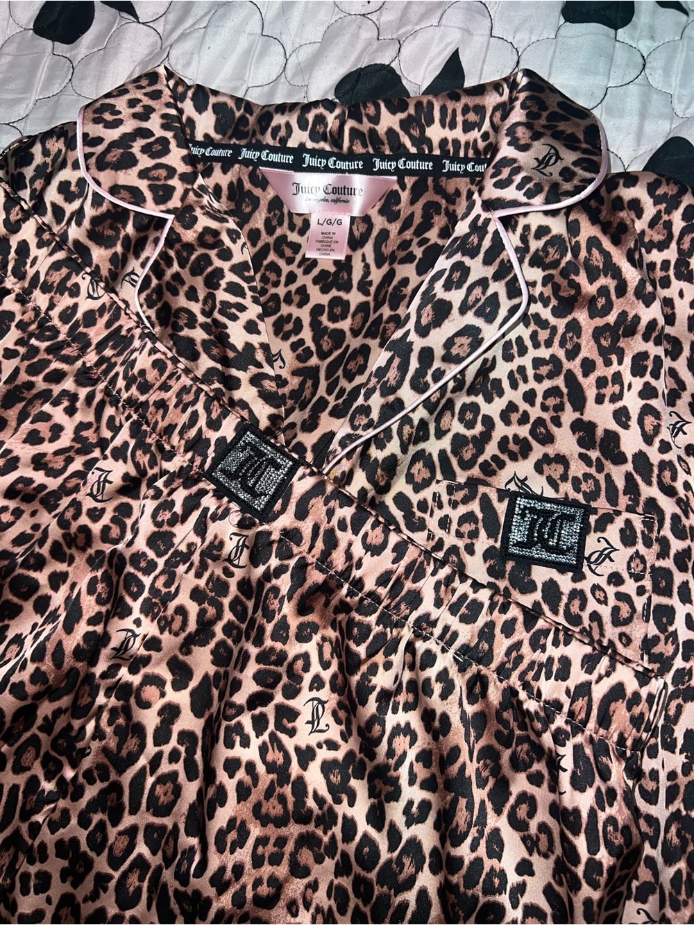 Leopard Print Satin Sleep pajama set - Women's Brown Animal Print